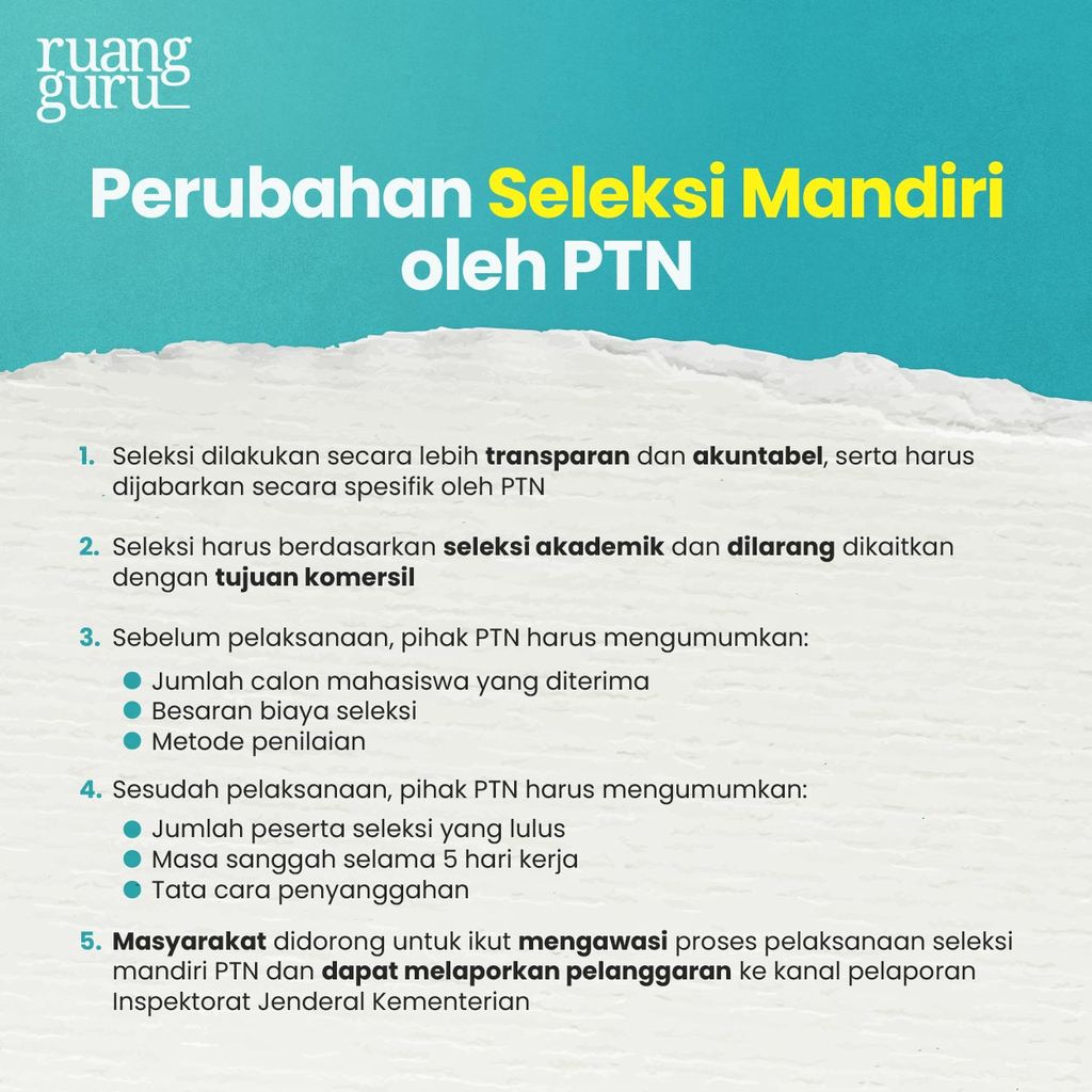 Aturan Baru Seleksi Masuk Ptn 2023 Untuk Snmptn Sbmptn And Mandiri 6338